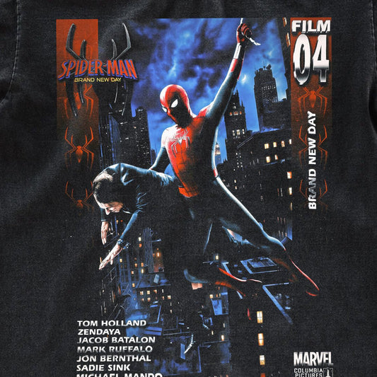 Spider - Man Brand New Day Film 04 Vintage Fan Tee | Tom Holland Zendaya Cast Graphic Shirt | Dark Washed Marvel Fan Merch - Tuli Clothing