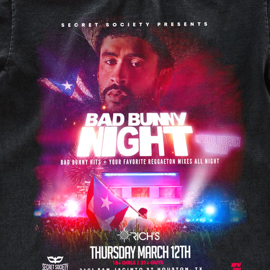 Bad Bunny Night Spring Break Vintage Fan Tee | Latino Party Night Graphic Shirt | Dark Washed Reggaeton Event Tee