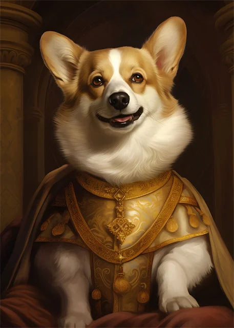 Animal Dog Portrait Art Canvas Painting Dog Dressed King Funny Posters and Prints Wall Art Pictures for Home Living Room Decor