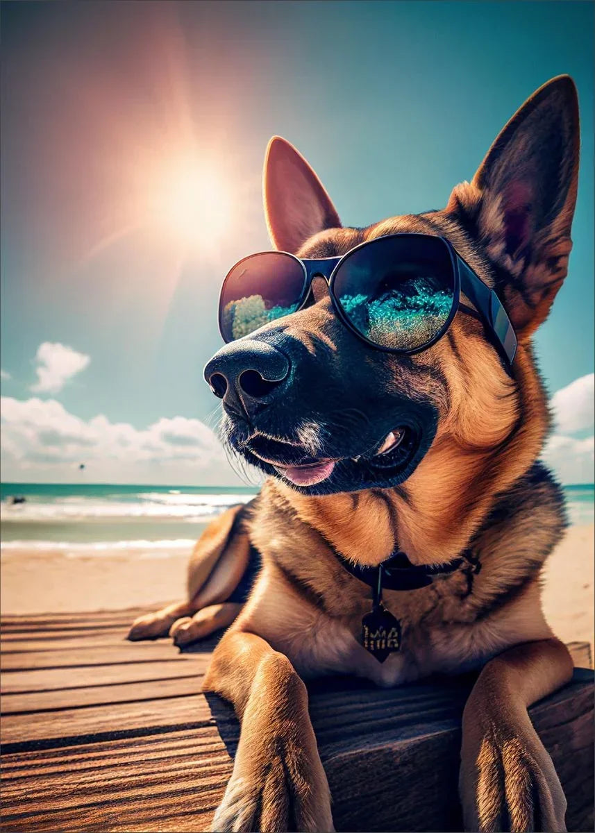 Dog Wearing Sunglasses Poster and Picture Beach Sun Cozy Wall Art Canvas Painting Bulldog KoKi Golden Retriever Print Home Decor