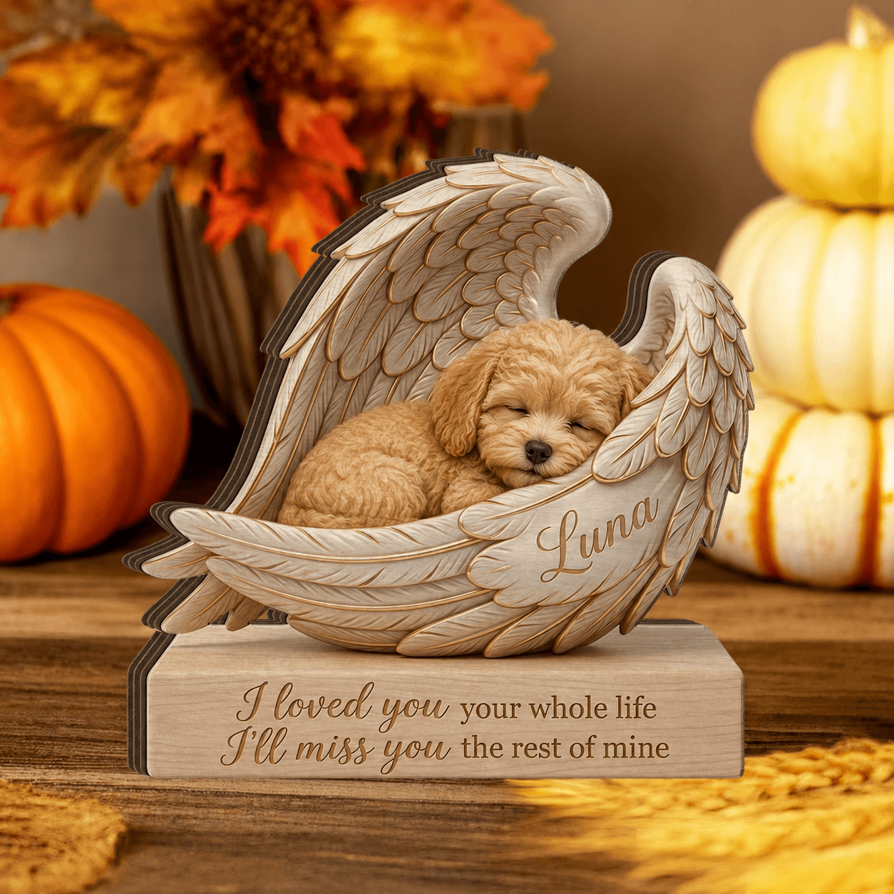 Personalized Pet Memorial Wood Block from Photo โ Custom Dog Angel Wing Portrait Sympathy Gift - Printoni