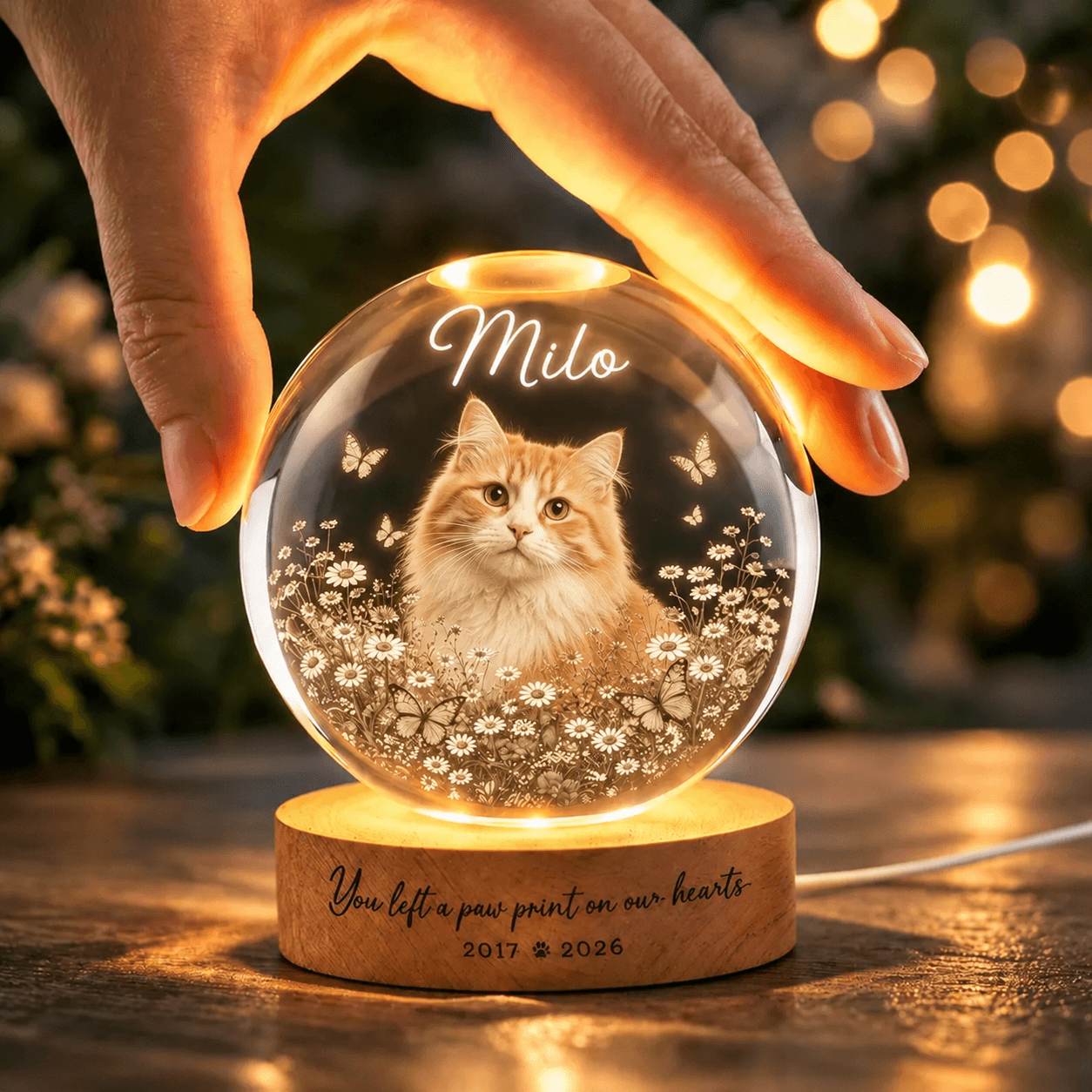 Custom Pet Memorial Crystal Ball Night Light from Photo β Personalized Dog Loss Gift Keepsake - Printoni
