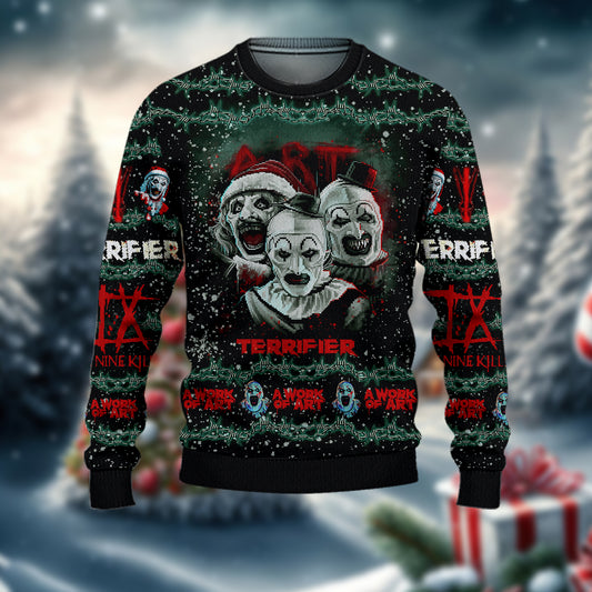 Terrifier Art The Clown Horror Ugly Christmas Sweater | Ice Nine Kills Fan Merch | Horror Holiday Sweater