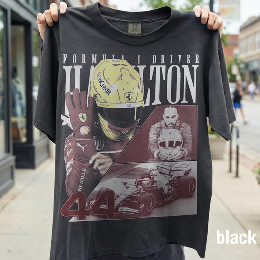 Lewis Hamilton Formula 1 Photo Collage Vintage Tee | F1 Driver #44 Ferrari Fan Shirt | Comfort Colors Ivory