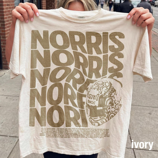 Norris F1 Typography Repeat Vintage Tee | Formula 1 Driver #4 McLaren Fan Shirt | Comfort Colors Black Racing Tee