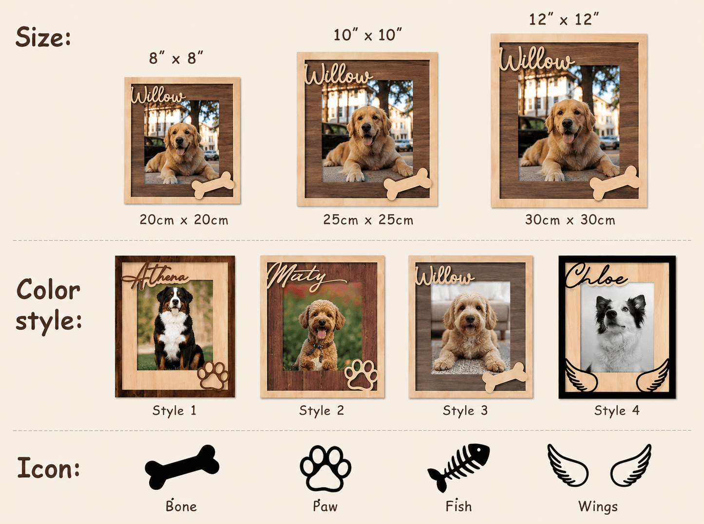 Custom Pet Memorial Picture Frame – Personalized Wooden Dog Photo Frame, Rainbow Bridge Loss Gift - Printoni