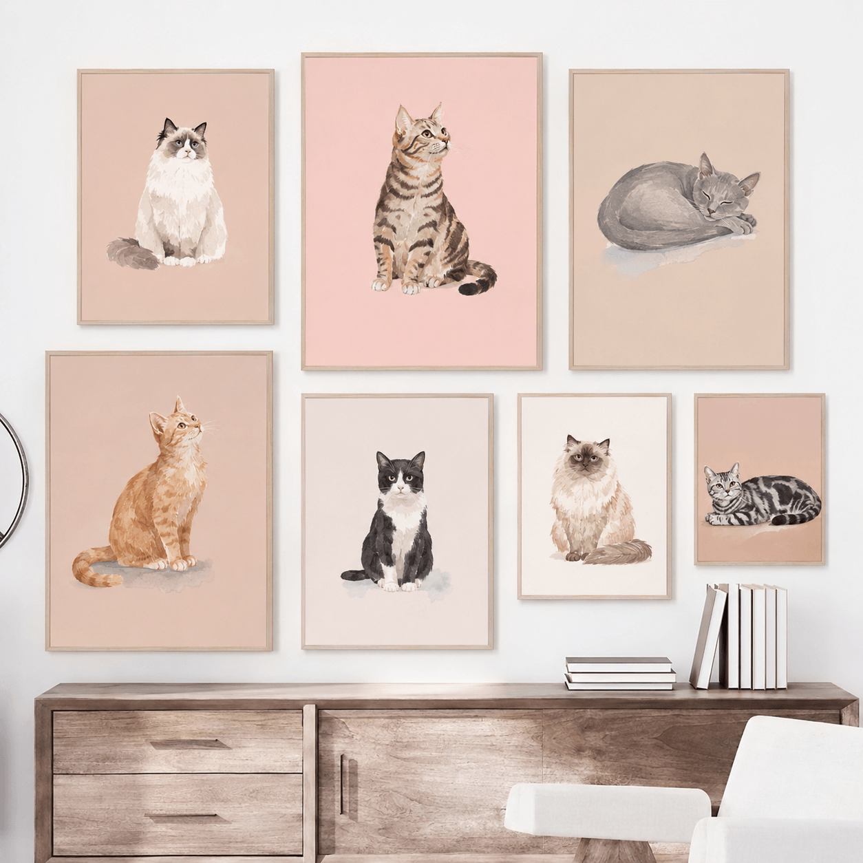 Cute Cartoon Cat Nursery Wall Art – Nordic Canvas Print Poster for Kids Room Home Decor