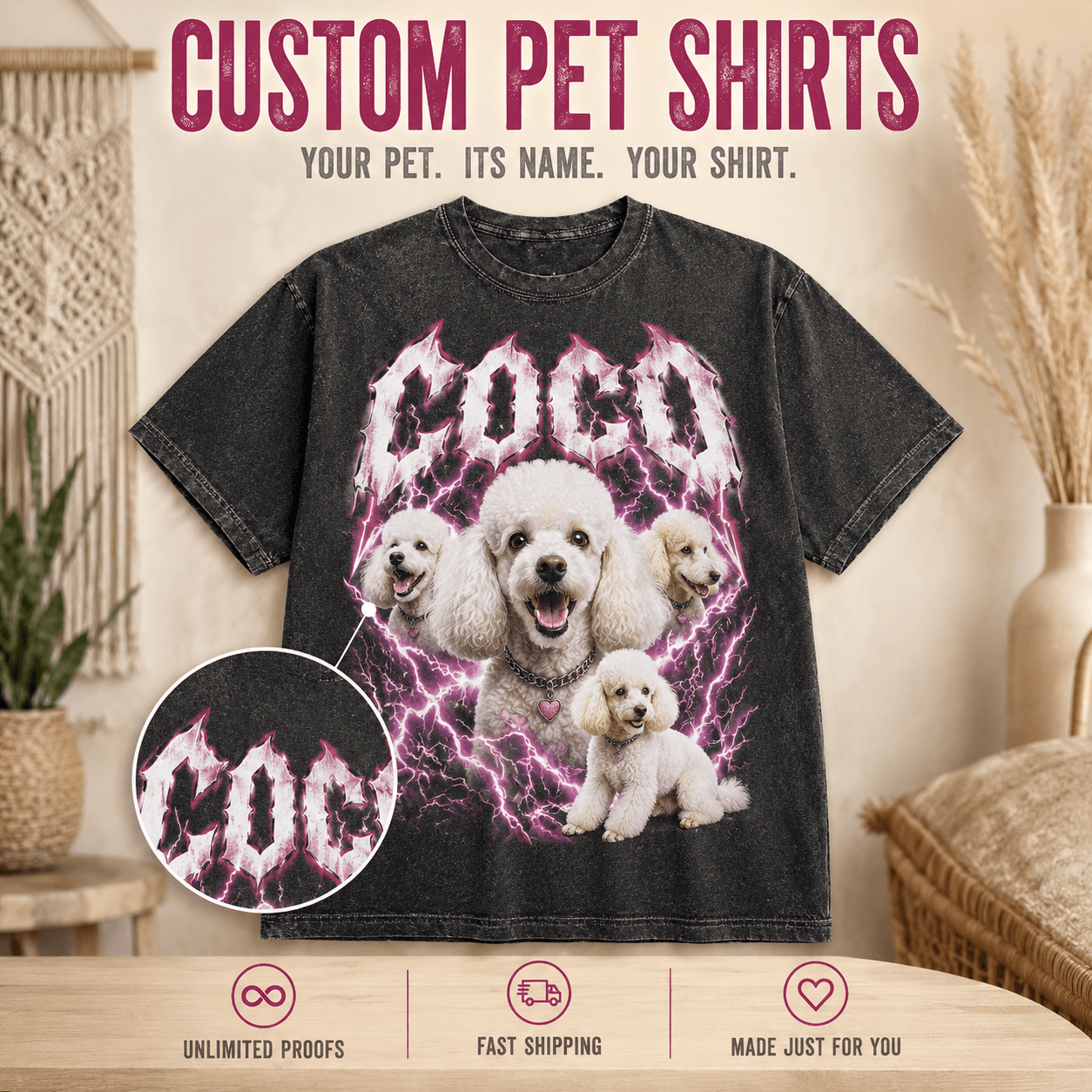 Custom Pet Portrait Shirt from Photo, Personalized Metal Band Pet Tee, 90s Rock Dog Cat Shirt with Name, Pet Lover Gift, Comfort Colors