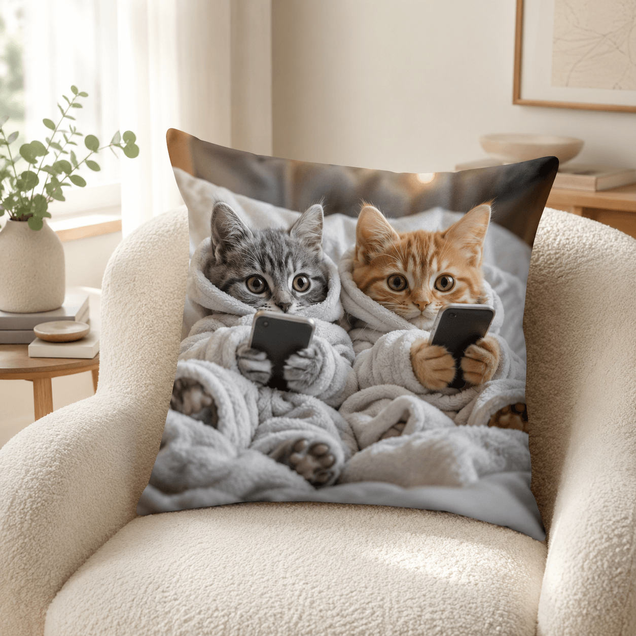 Funny Cat Pillow Cover – Lazy Chonky Cat Throw Cushion Case for Sofa, Cat Lover Gift Decor