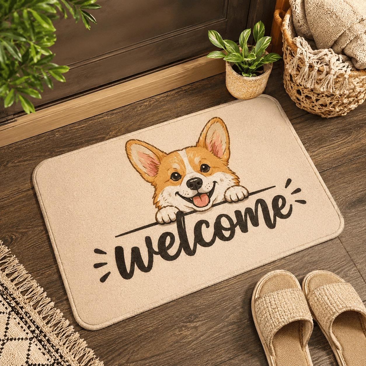Black Cat Welcome Doormat – Cute Minimalist Cat Door Mat, Modern Cat Lover Gift Decor