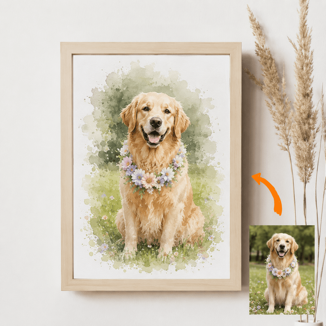 Custom Pet Memorial Canvas from Photo – Personalized Watercolor Dog Cat Portrait Loss Gift