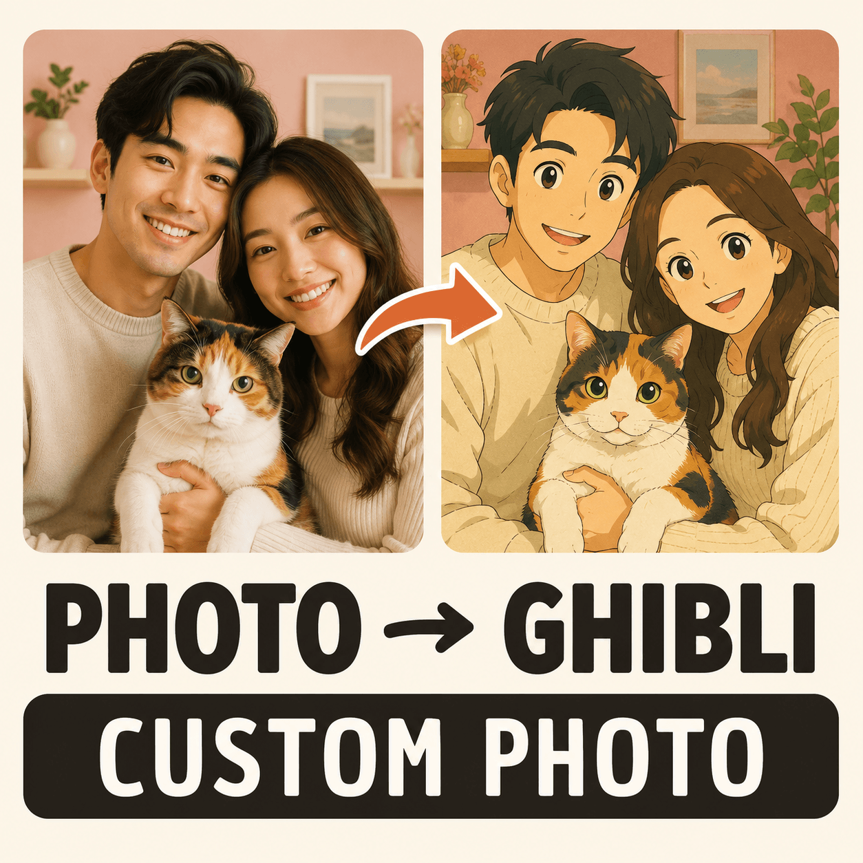 Custom Anime Style Portrait from Photo – Personalized Family Pet Canvas Wall Art Gift