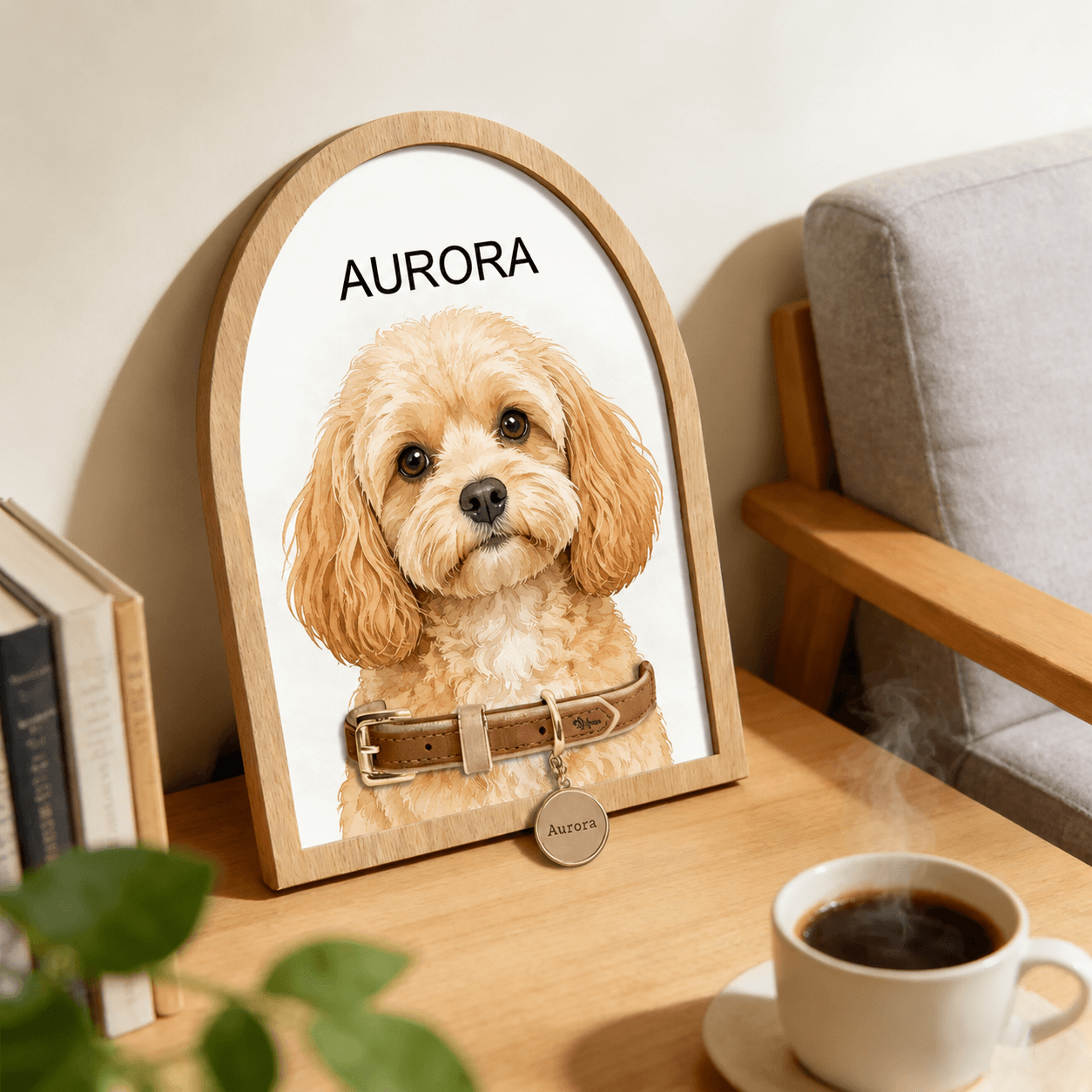 Custom Pet Collar Holder Sign – Personalized Watercolor Dog Portrait Frame, Pet Memorial Gift - Printoni