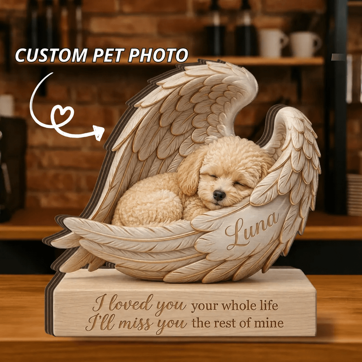 Personalized Pet Memorial Wood Block from Photo – Custom Dog Angel Wing Portrait Sympathy Gift - Printoni