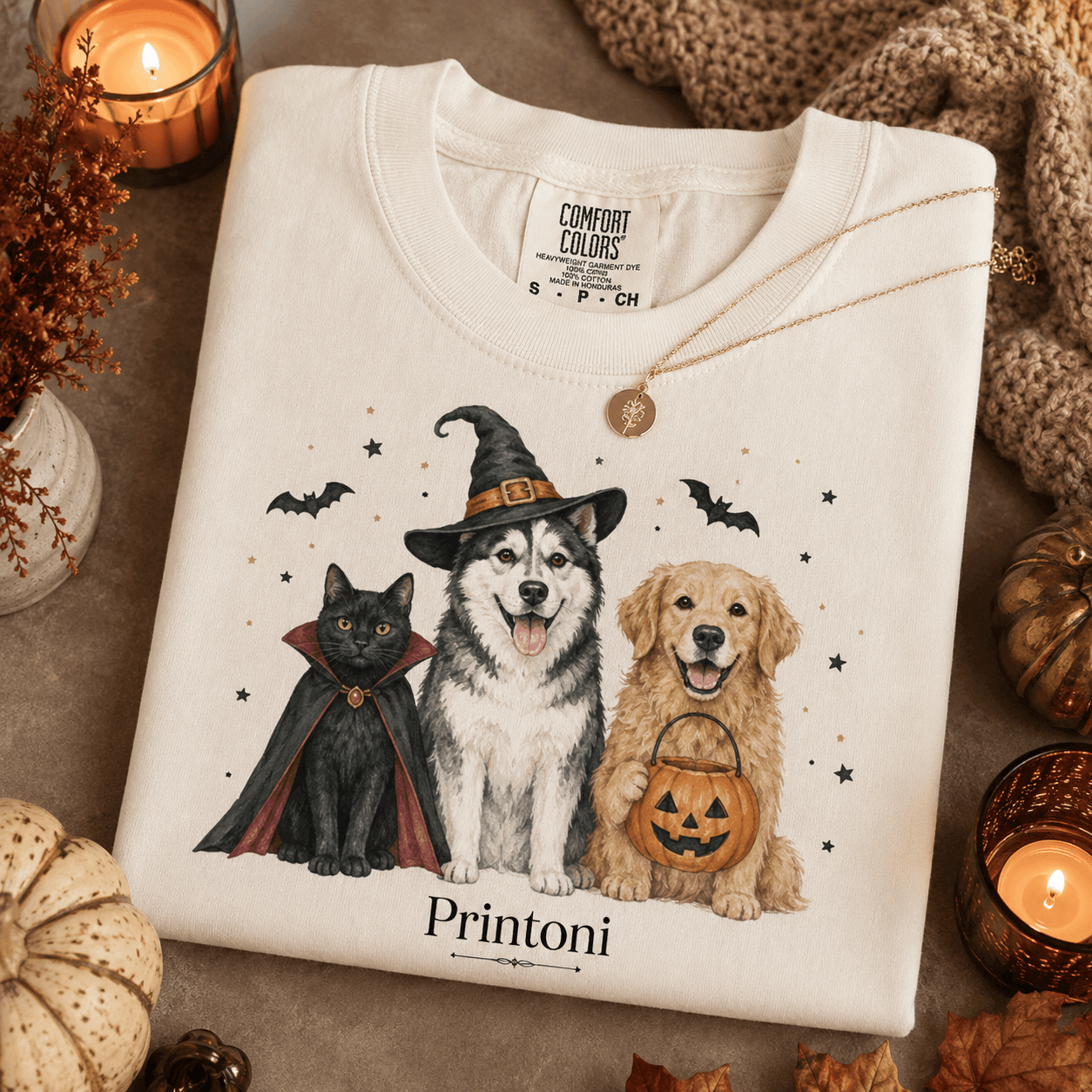 Halloween Pet Shirt, Cute Dog Cat Costume Comfort Colors Tee, Spooky Season Dog Lover Gift, Fall Pumpkin Ghost Cat Shirt