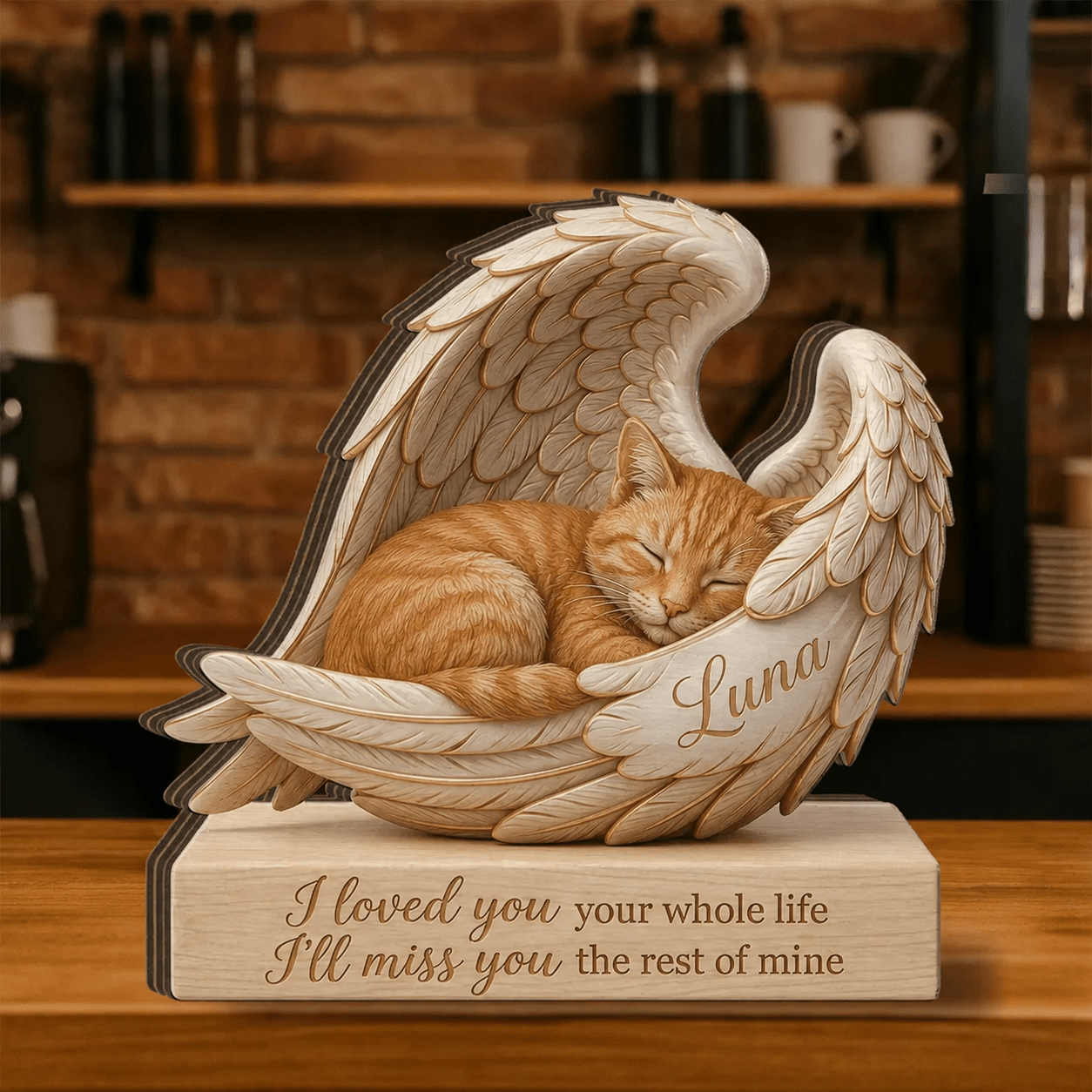 Personalized Pet Memorial Wood Block from Photo – Custom Dog Angel Wing Portrait Sympathy Gift - Printoni