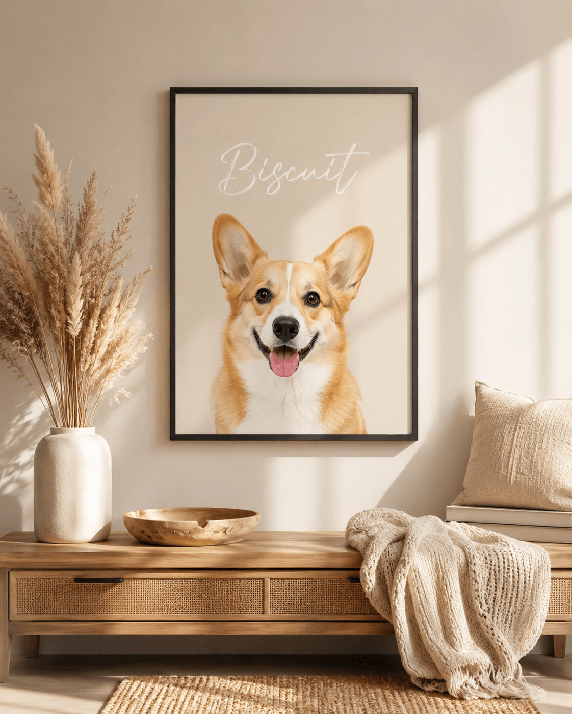 Custom Pet Portrait from Photo, Personalized Modern Dog Cat Portrait with Name, Framed Pet Wall Art, Pet Lover Gift