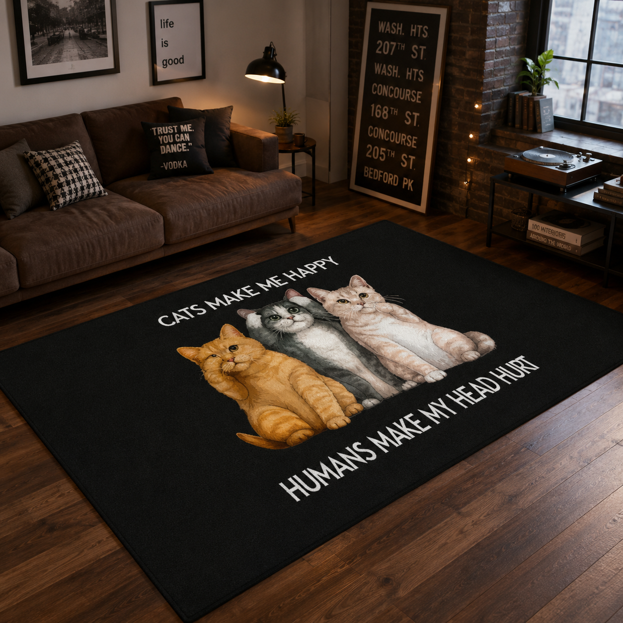 Cute Cartoon Cat Area Rug – Funny Cat Living Room Bedroom Floor Mat, Cat Lover Home Decor