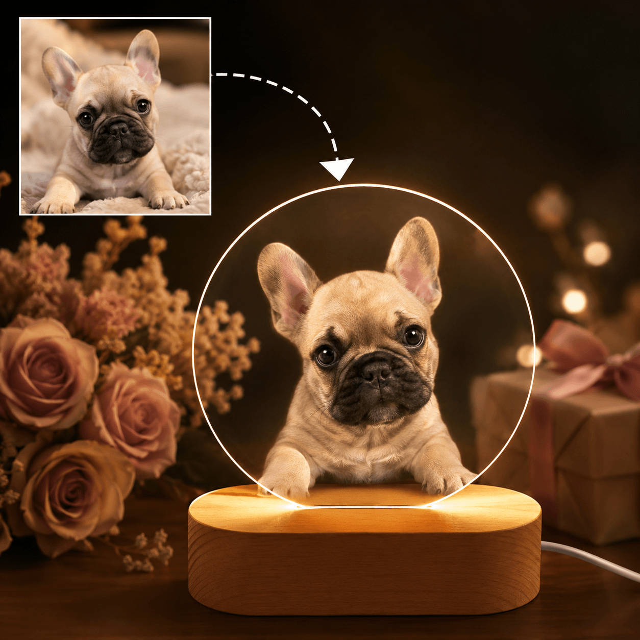 Custom Pet Photo Night Light from Photo – Personalized Dog Cat Acrylic LED Lamp Gift