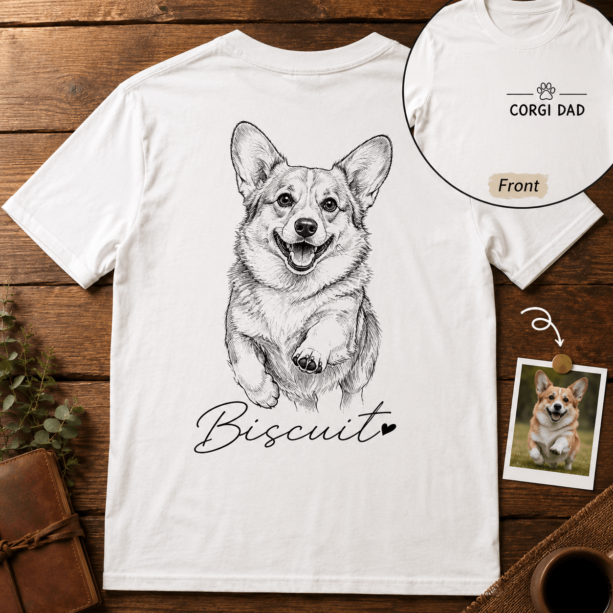 Custom Pet Portrait Shirt from Photo, Personalized Pencil Sketch Dog Cat Tee, Cat Mom Dog Dad Shirt with Name, Pet Lover Gift