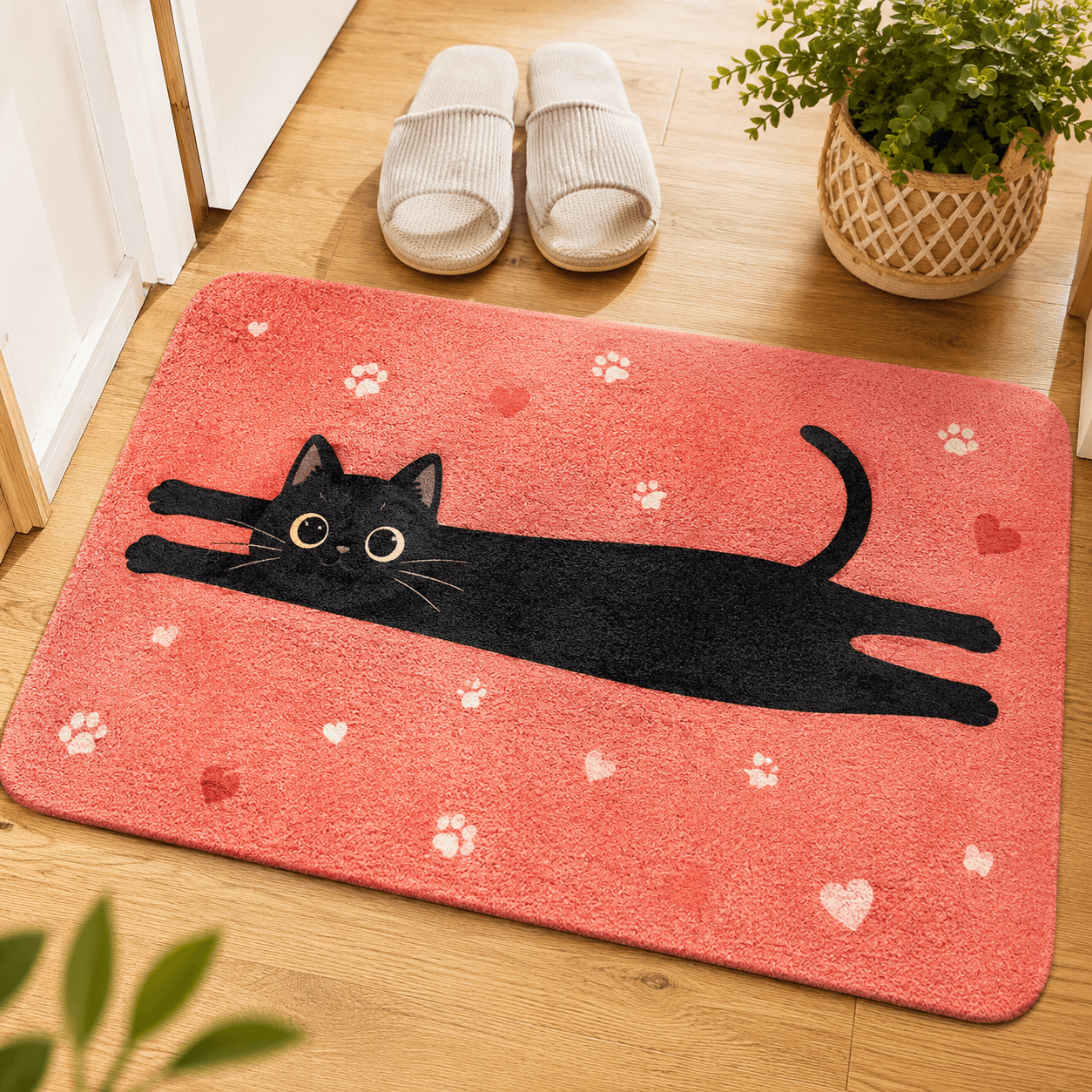 Cute Long Cat Doormat – Funny Stretched Cat Door Mat for Cat Lovers, Home Entrance Decor