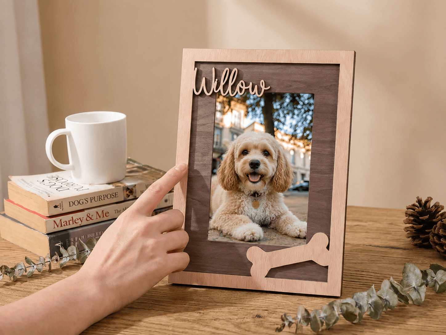 Custom Pet Memorial Picture Frame – Personalized Wooden Dog Photo Frame, Rainbow Bridge Loss Gift - Printoni