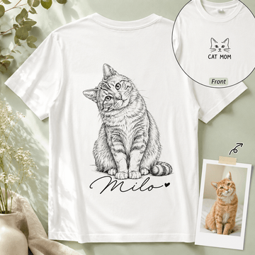 Custom Pet Portrait Shirt from Photo, Personalized Pencil Sketch Dog Cat Tee, Cat Mom Dog Dad Shirt with Name, Pet Lover Gift