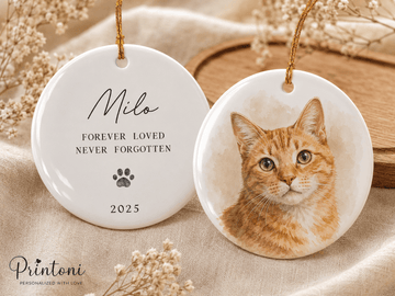 Custom Pet Memorial Ornament from Photo, Personalized Dog Cat Portrait Keepsake, Pet Loss Sympathy Gift, In Loving Memory Ornament