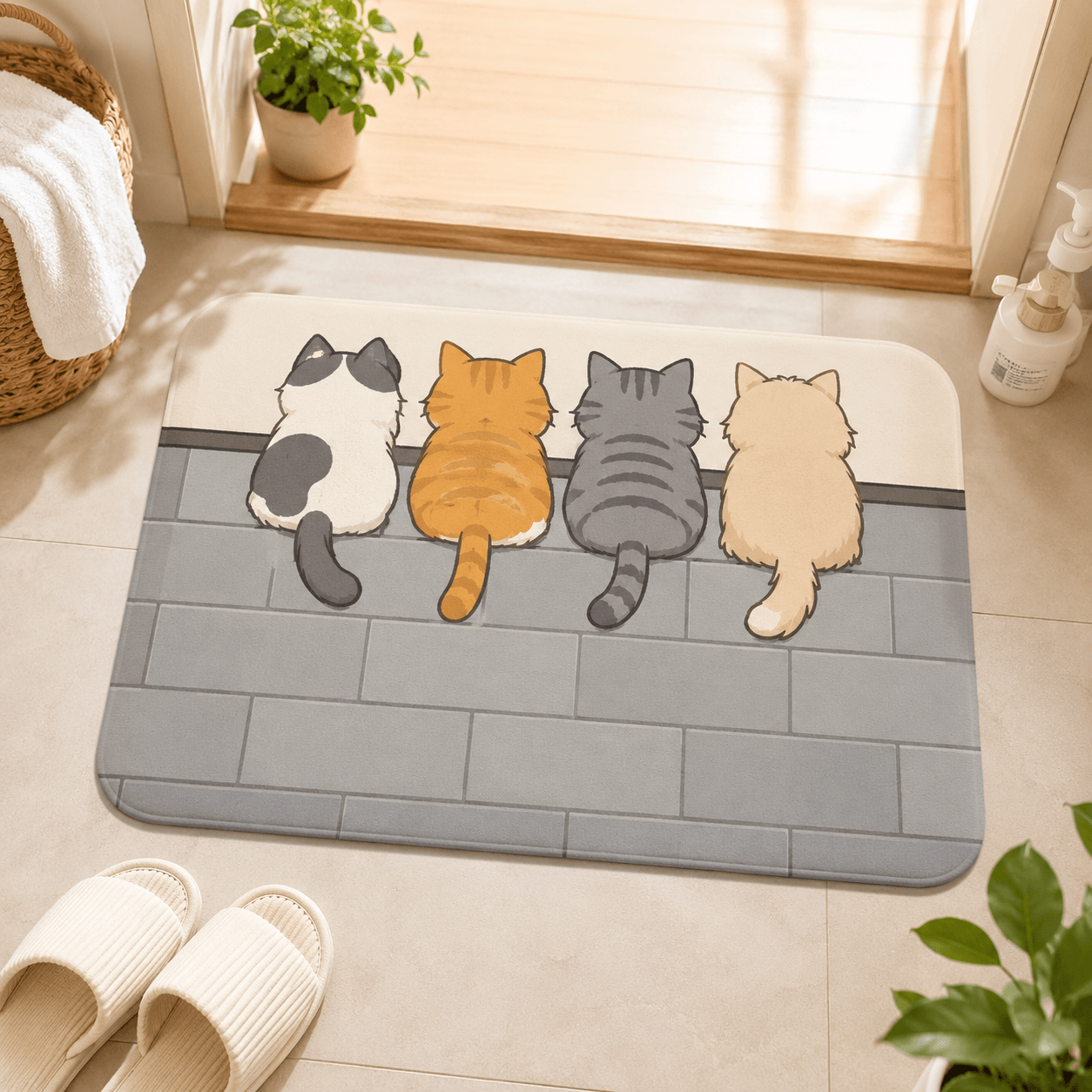 Cute Cat Bath Mat – Funny Cats from Behind Non-Slip Bathroom Rug