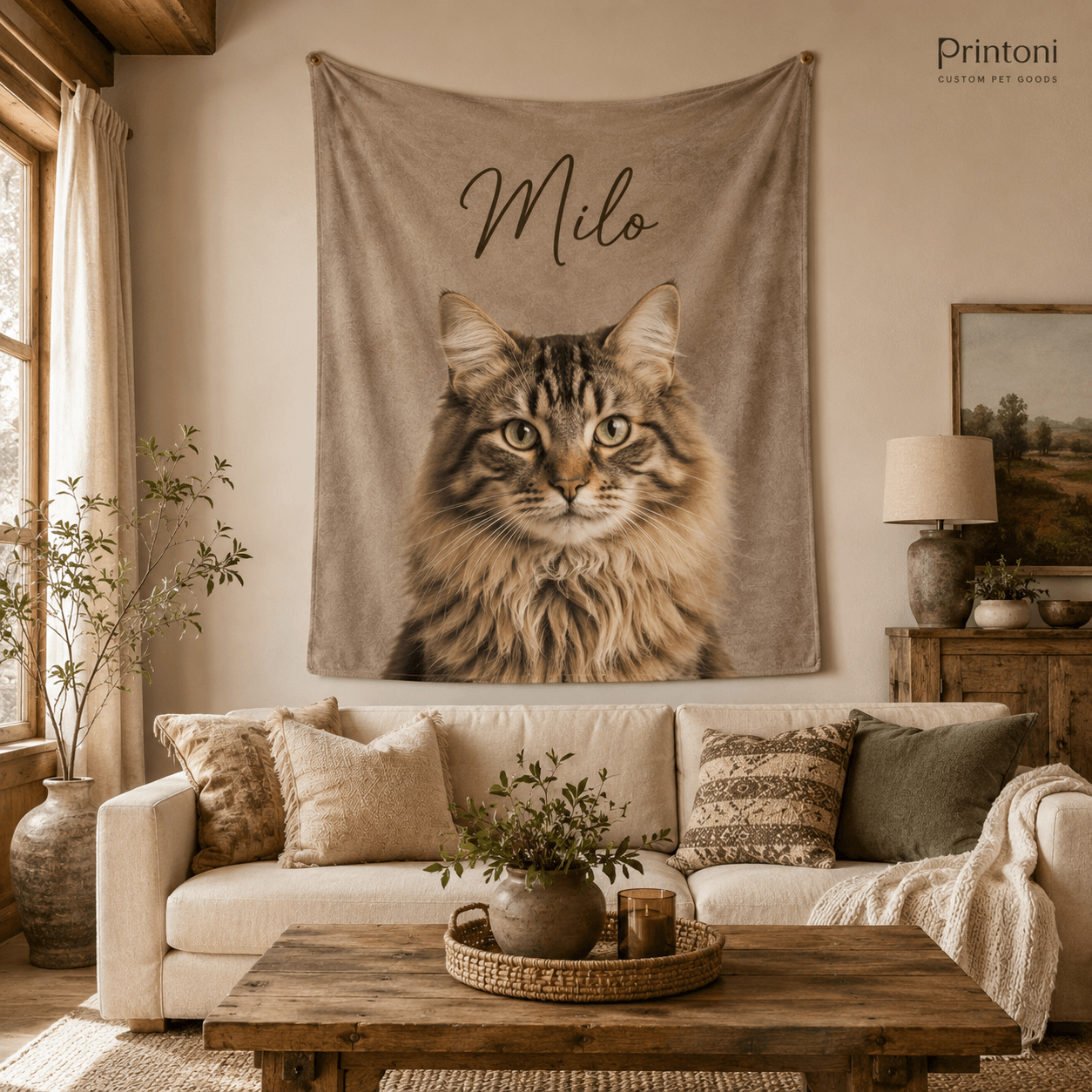 Custom Pet Tapestry from Photo, Personalized Dog Cat Portrait Wall Hanging with Name, Large Pet Wall Decor, Pet Lover Gift