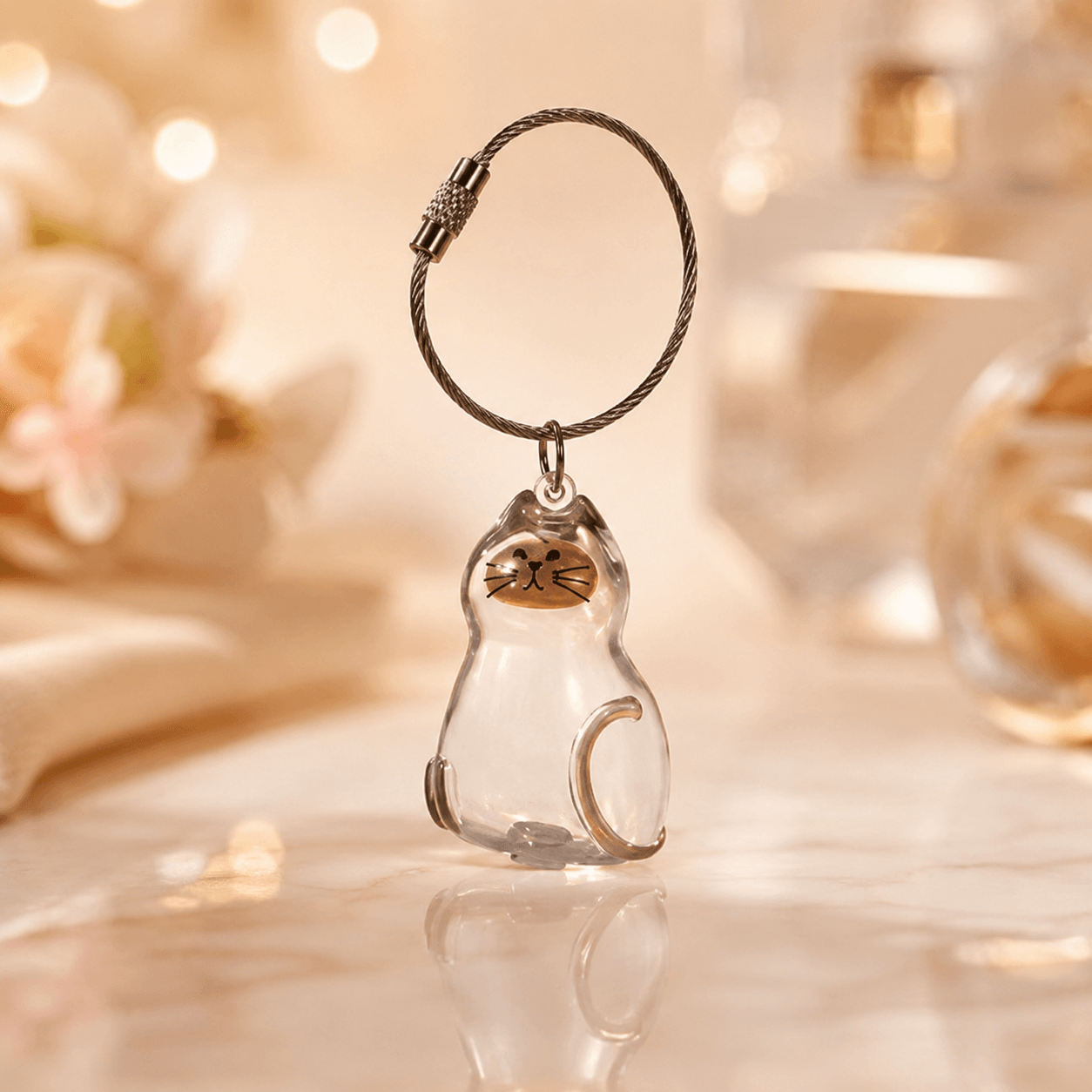 Cat Pet Fur Keepsake Keychain – Memorial Hair Holder Bottle, Pet Loss Gift for Cat Lovers