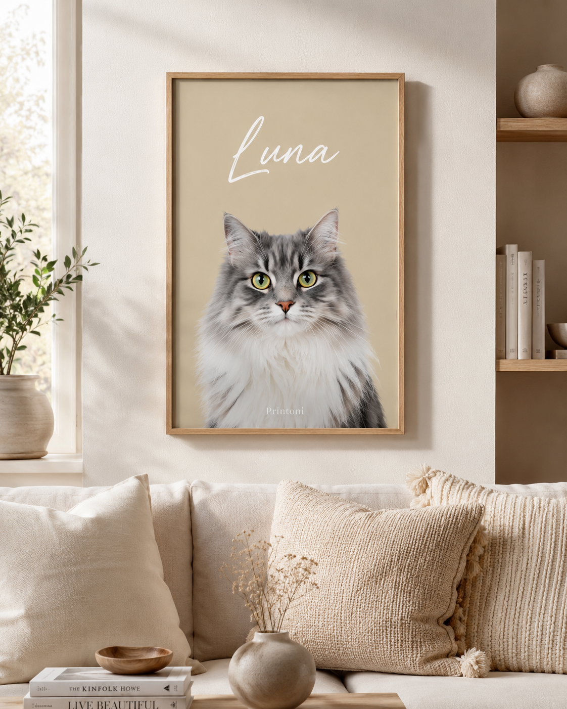 Custom Pet Portrait from Photo, Personalized Modern Dog Cat Portrait with Name, Framed Pet Wall Art, Pet Lover Gift
