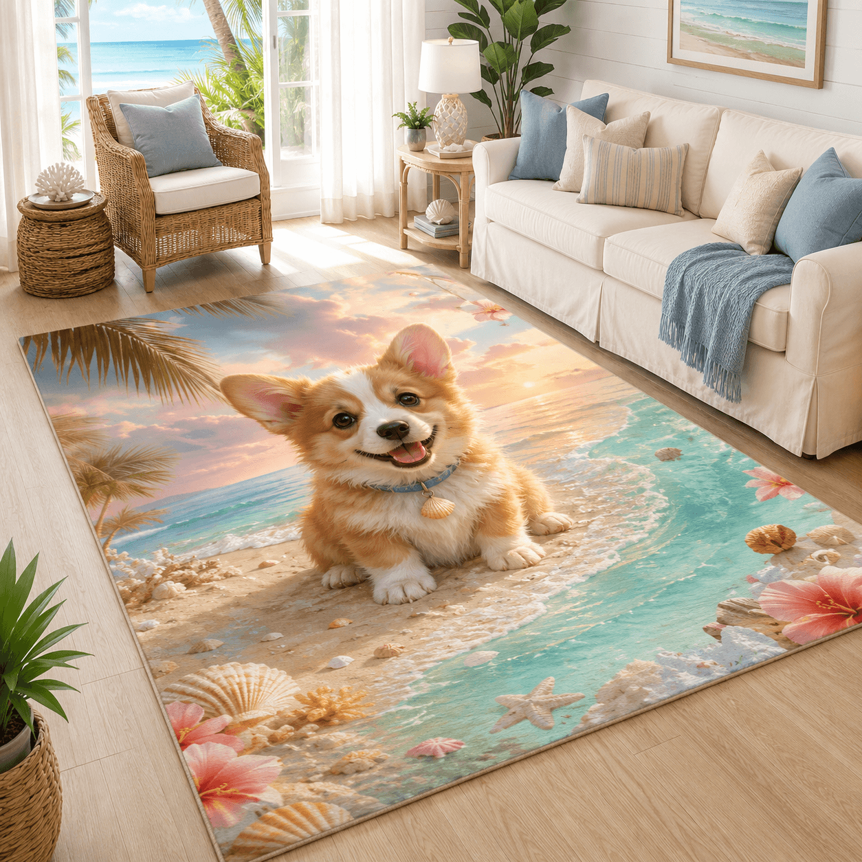 Dreamy Dog & Cat Area Rug – Cute Pastel Living Room Bedroom Floor Mat, Pet Lover Gift