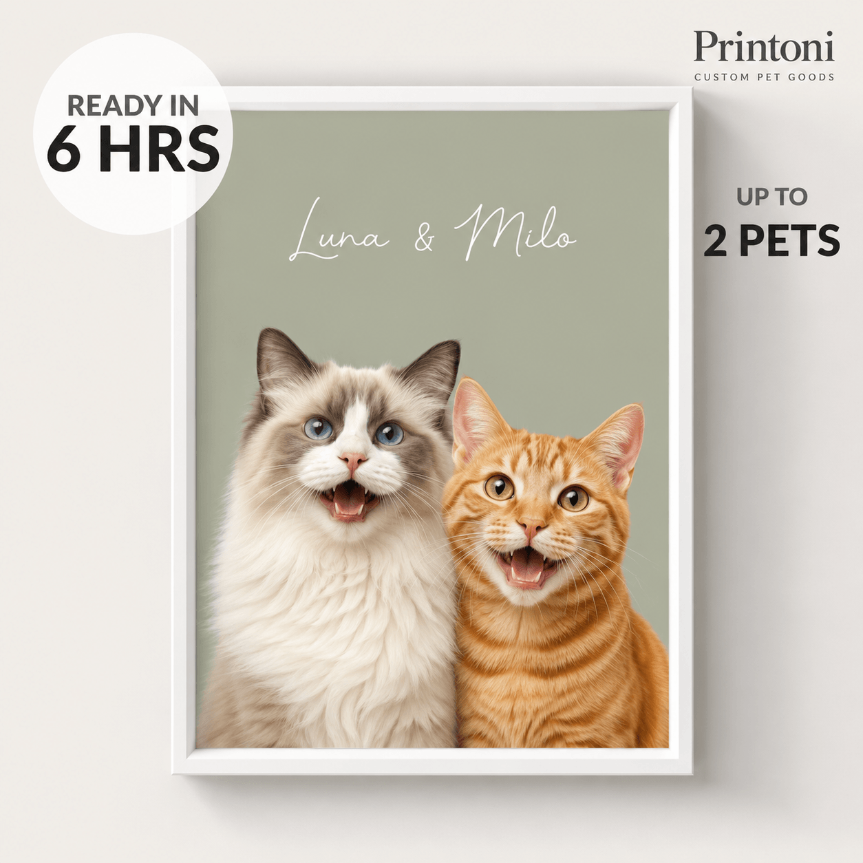 Custom Pet Portrait from Photo, Personalized Multiple Dog & Cat Portrait with Name, Modern Framed Pet Wall Art, Pet Lover Gift