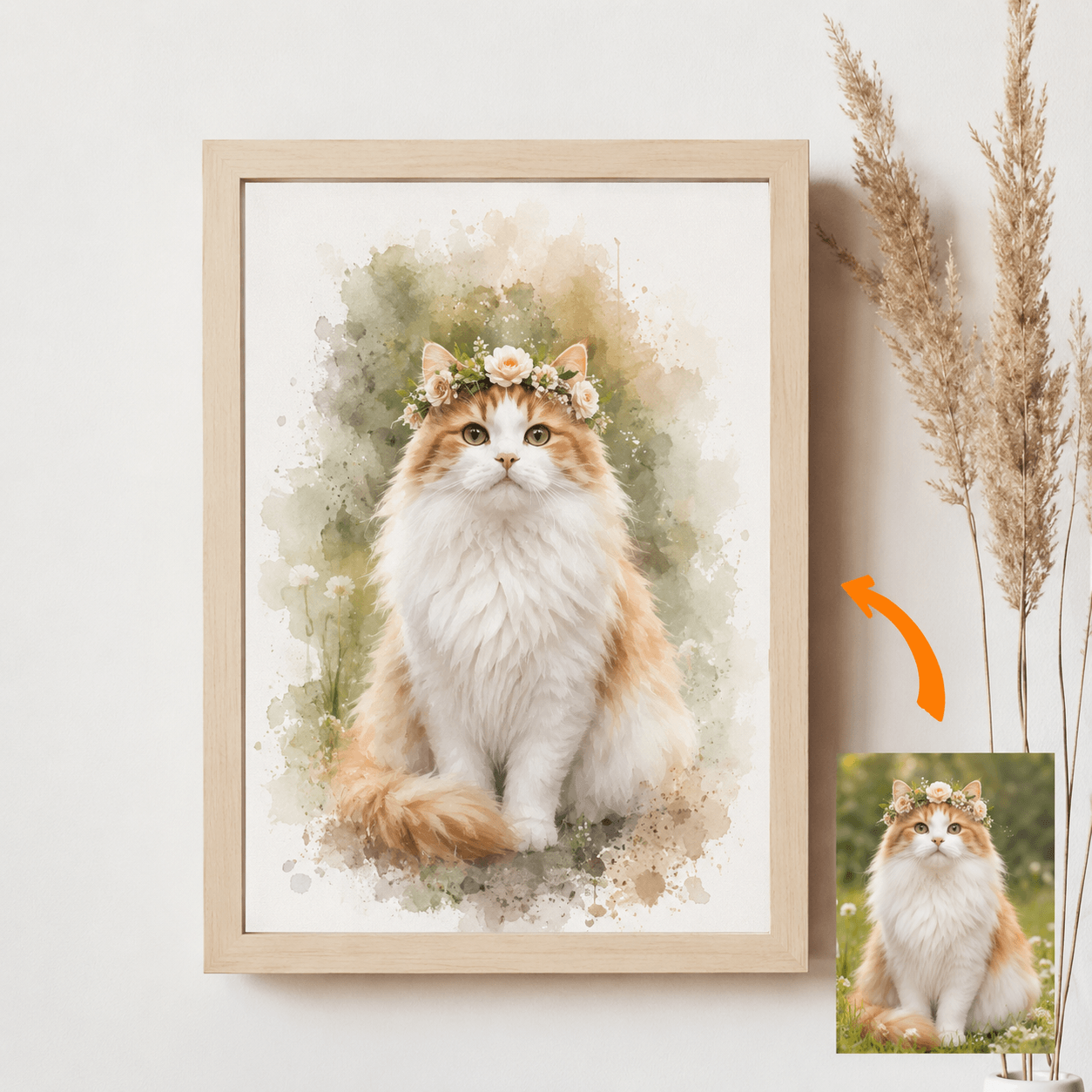 Custom Pet Memorial Canvas from Photo – Personalized Watercolor Dog Cat Portrait Loss Gift
