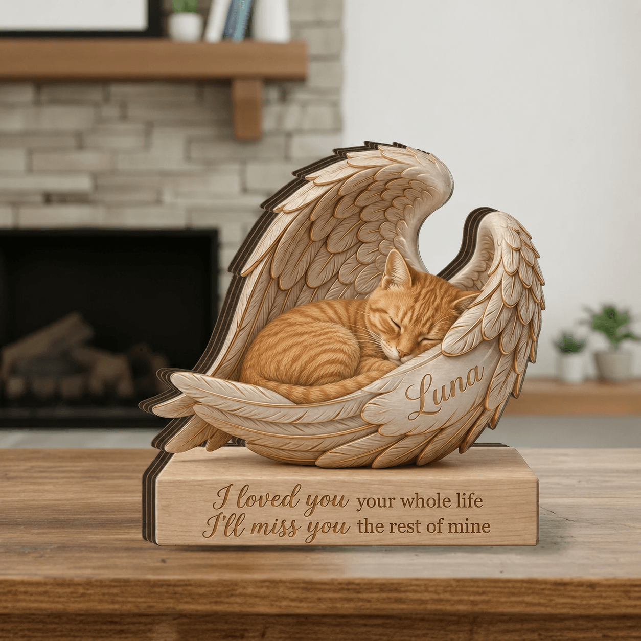 Personalized Pet Memorial Wood Block from Photo – Custom Dog Angel Wing Portrait Sympathy Gift - Printoni