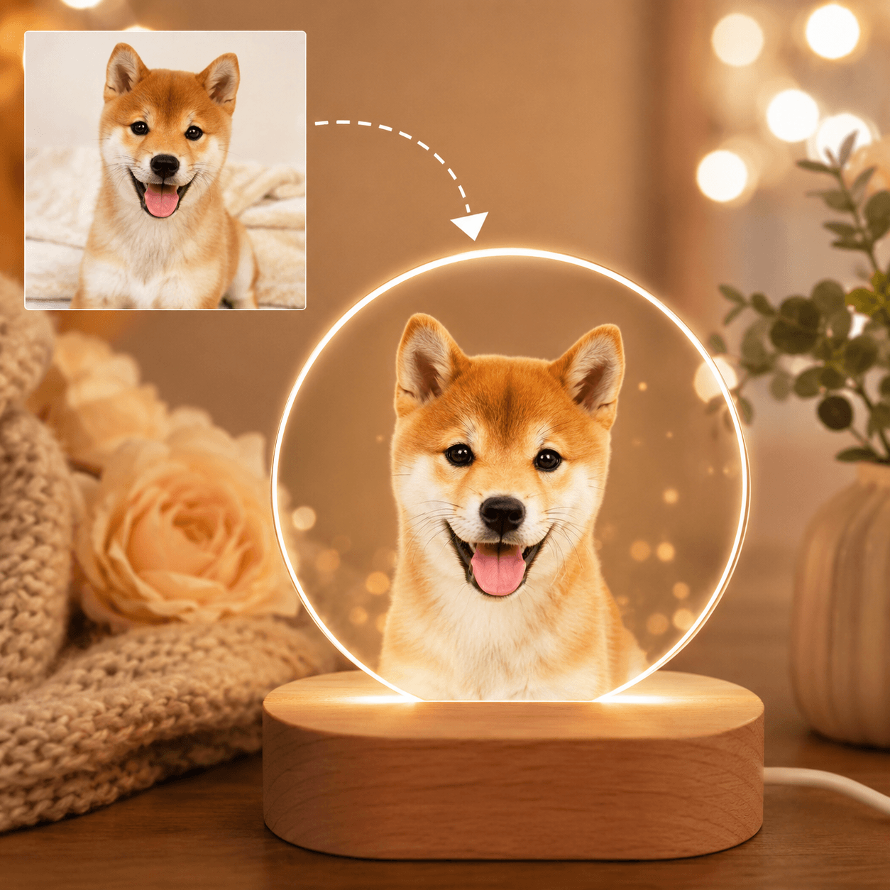 Custom Pet Photo Night Light from Photo – Personalized Dog Cat Acrylic LED Lamp Gift