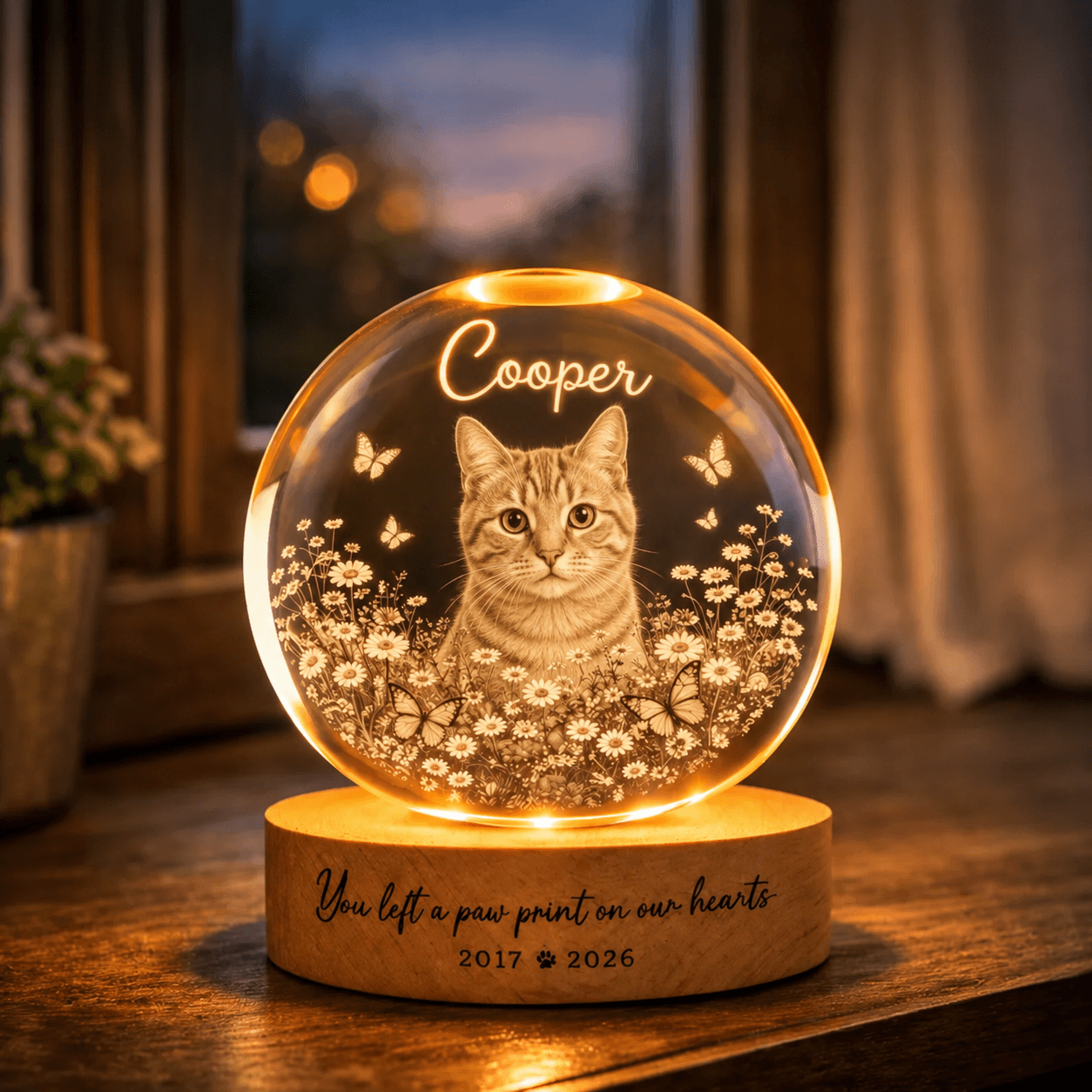 Custom Pet Memorial Crystal Ball Night Light from Photo – Personalized Dog Loss Gift Keepsake - Printoni