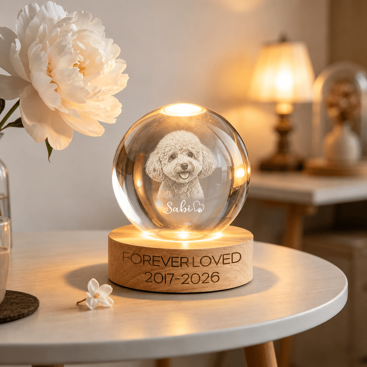 Custom Pet Memorial Crystal Ball Night Light from Photo – Personalized Dog Portrait Loss Gift - Printoni