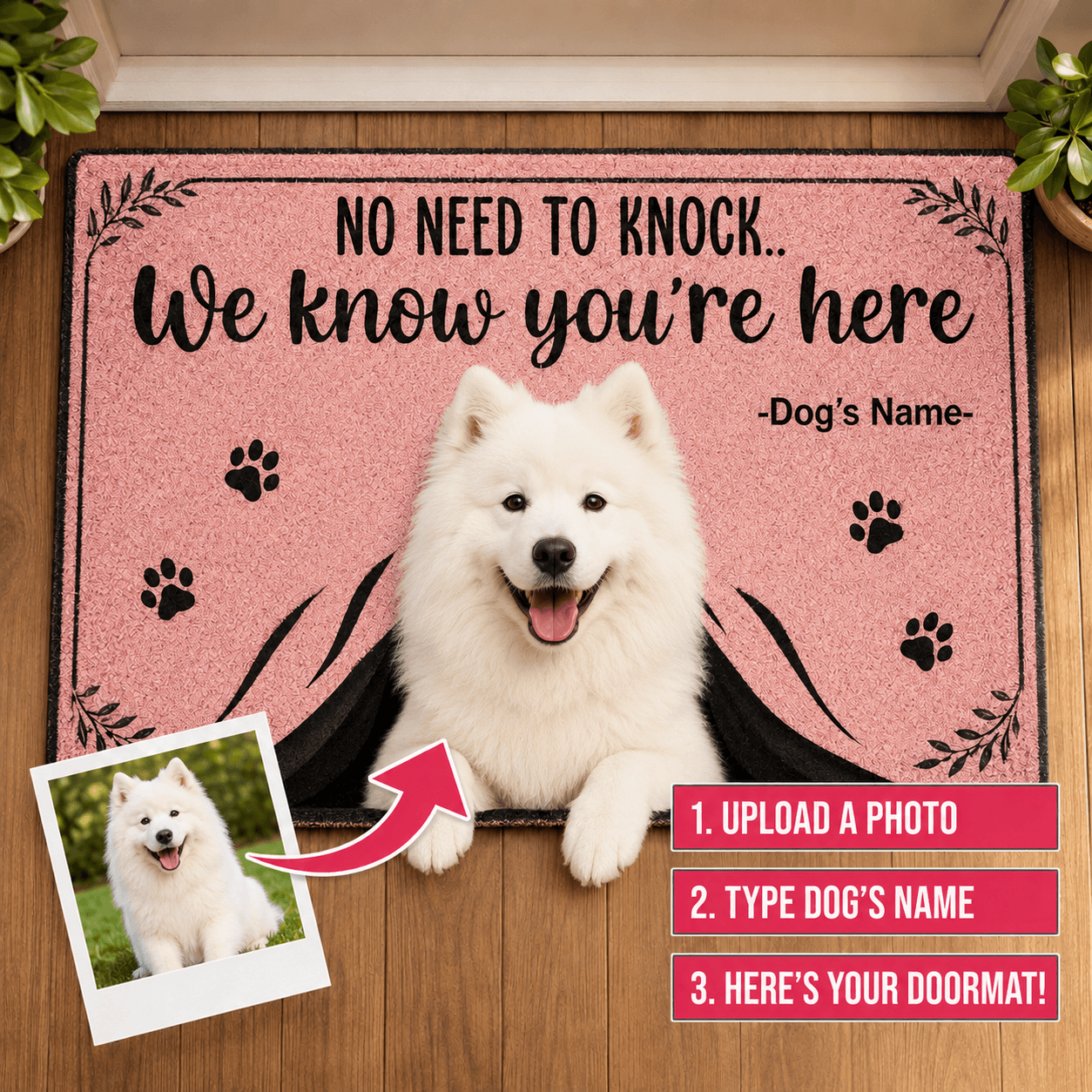 Custom Dog Doormat from Photo – Personalized "No Need to Knock" Funny Pet Welcome Mat