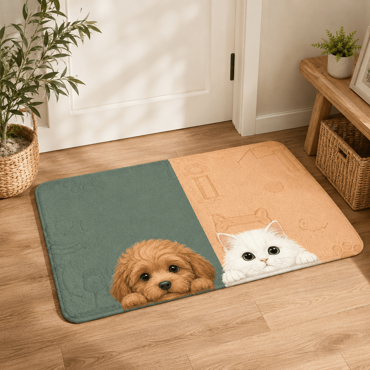 Dog and Cat Welcome Doormat – Cute Pet Door Mat for Dog Cat Lovers, Home Entrance Decor