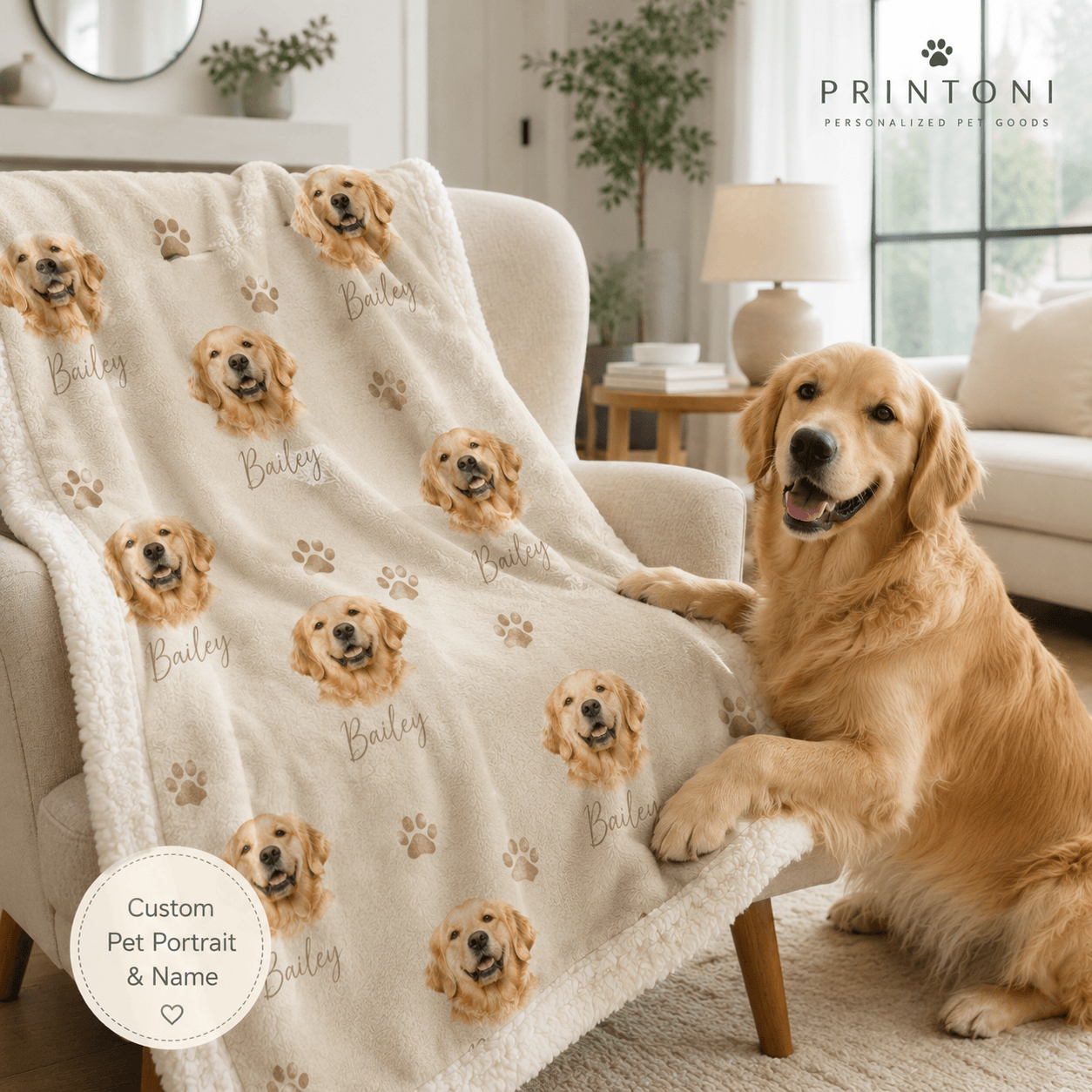 Custom Pet Photo Blanket from Photo, Personalized Dog Face & Name Throw Blanket, Dog Mom Gift, Pet Keepsake Christmas Gift