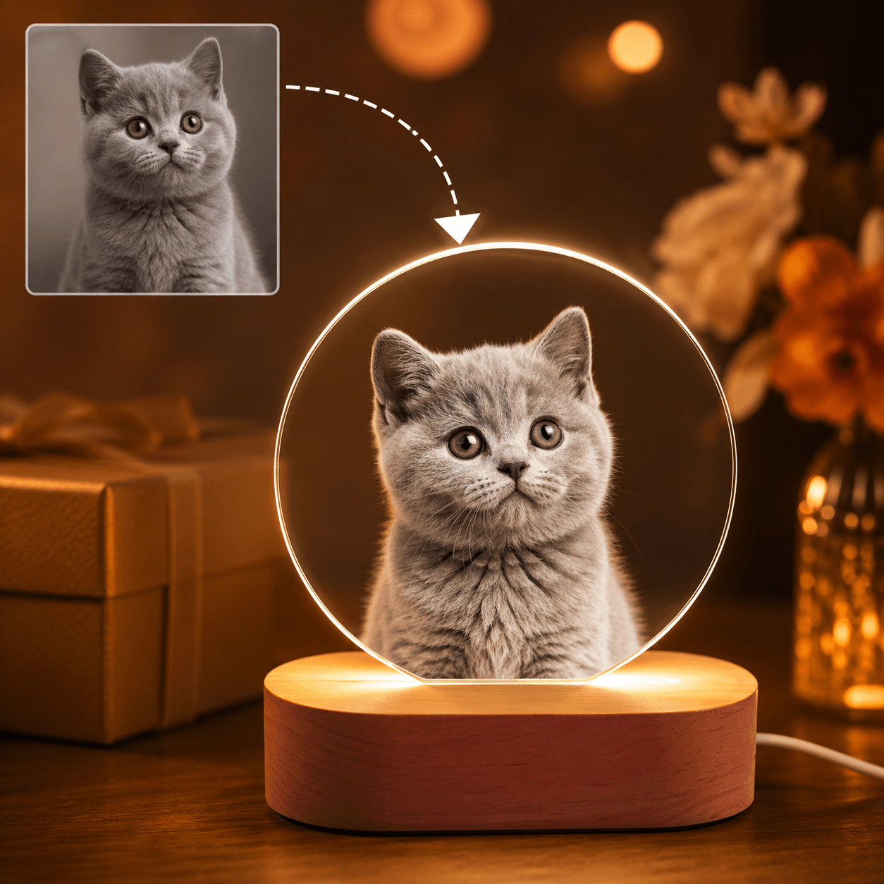 Custom Pet Photo Night Light from Photo – Personalized Dog Cat Acrylic LED Lamp Gift