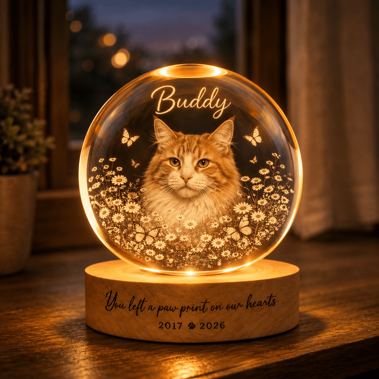 Custom Pet Memorial Crystal Ball Night Light from Photo – Personalized Dog Loss Gift Keepsake - Printoni
