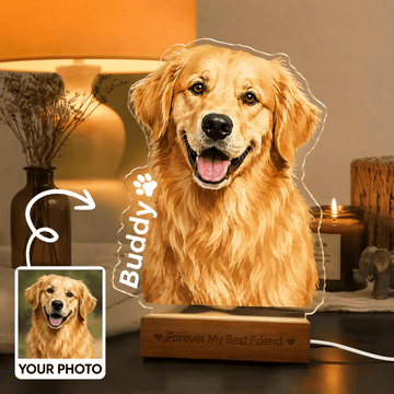 Custom Pet Night Light from Photo – Personalized Dog Cat Acrylic Lamp with Name, Pet Gift
