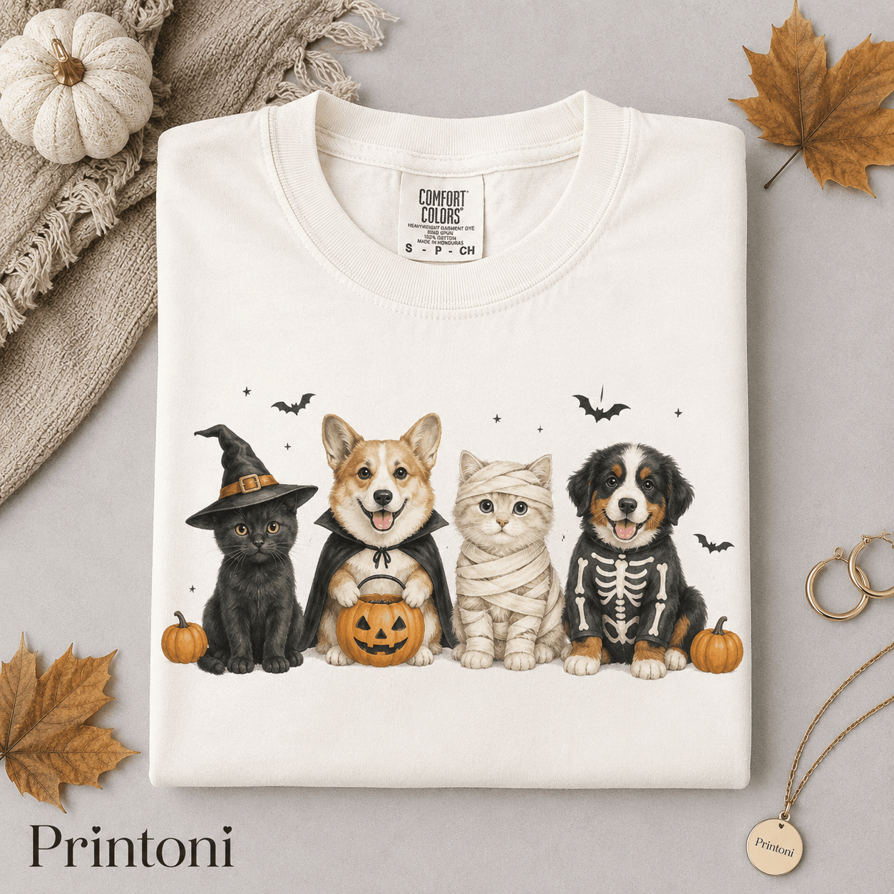 Halloween Pet Shirt, Cute Dog Cat Costume Comfort Colors Tee, Spooky Season Dog Lover Gift, Fall Pumpkin Ghost Cat Shirt