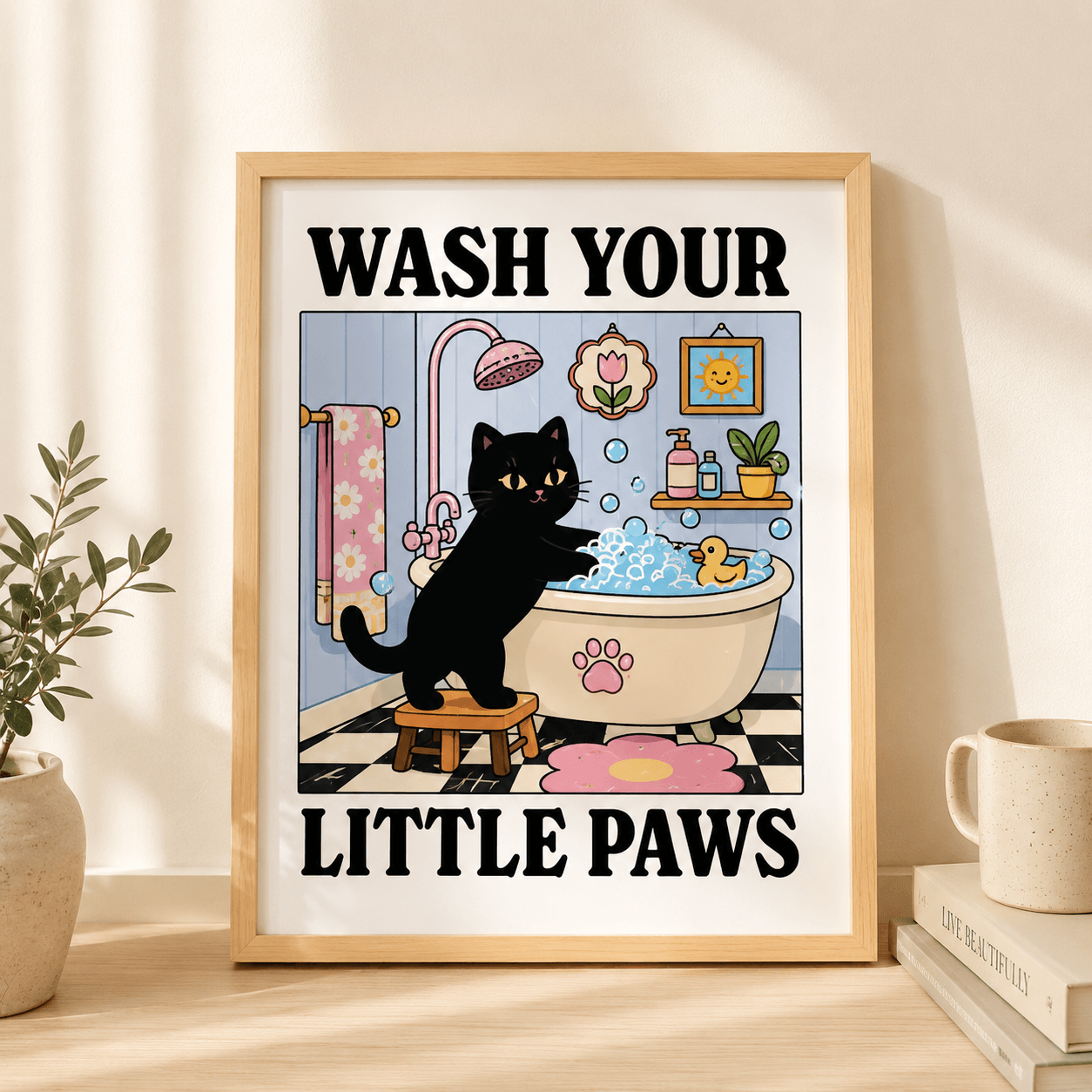Funny Cat Dog Wall Art Print – Retro Aesthetic Kitchen & Bathroom Pet Poster, Pet Lover Gift
