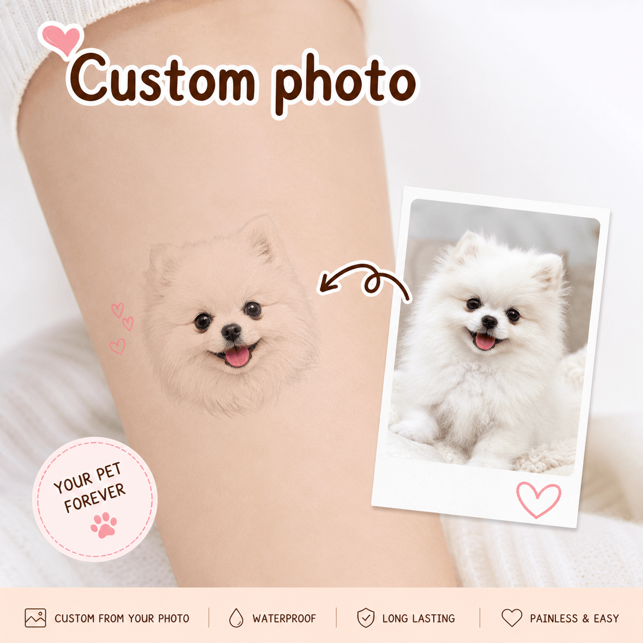 Custom Pet Temporary Tattoo from Photo – Personalized Dog Cat Portrait Tattoo Gift