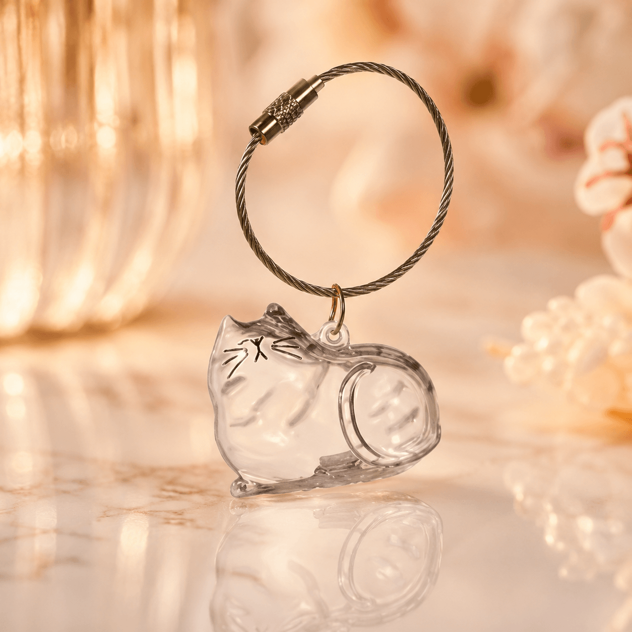 Cat Pet Fur Keepsake Keychain – Memorial Hair Holder Bottle, Pet Loss Gift for Cat Lovers
