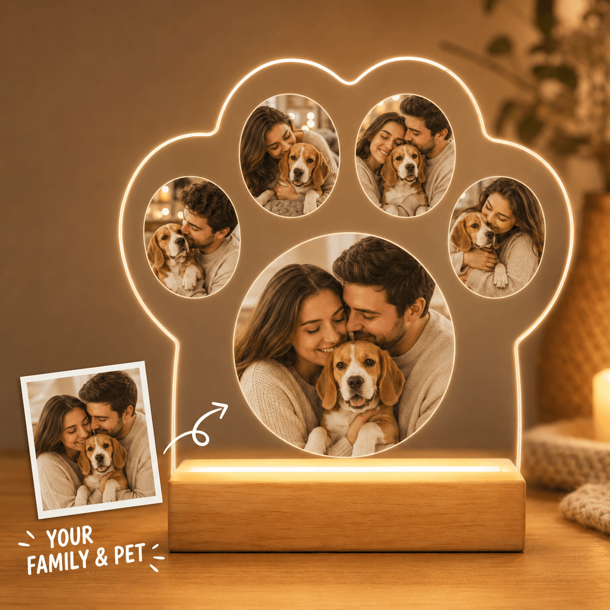Custom Paw Photo Collage Night Light – Personalized Family & Pet Acrylic LED Lamp Gift